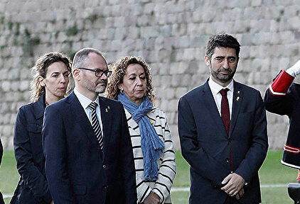 Torra, Aragonés y su gobierno en el homenaje a Companys. |  EFE 