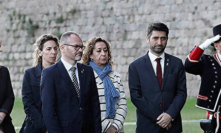 Torra, Aragonés y su gobierno en el homenaje a Companys. |  EFE 