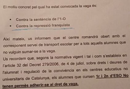 La carta enviada a los padres de los alumnos.