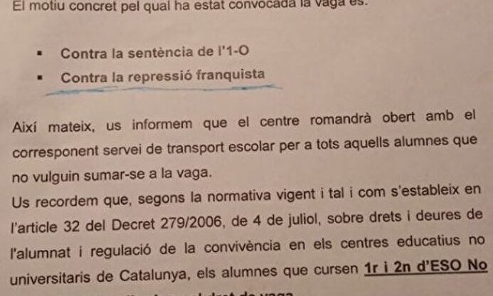 La carta enviada a los padres de los alumnos.