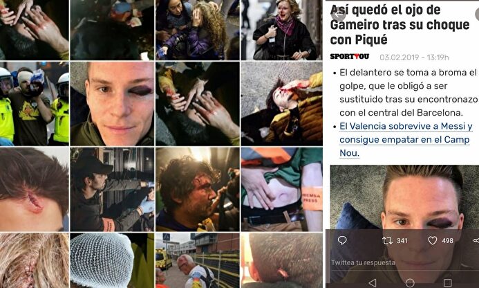 Los separatistas incluyen al futbolista Gameiro en el mural de agredidos. |  LD