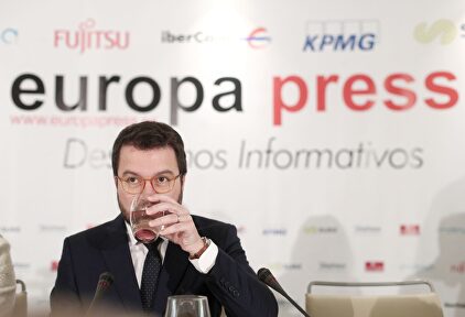 El vicepresidente catalán, Pere Aragonès, en el desayuno informativo este jueves en Madrid |  Eduardo Parra- EP