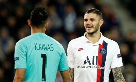 Icardi (d) y Keylor Navas, protagonistas en la victoria del PSG ante el Brujas. |  EFE