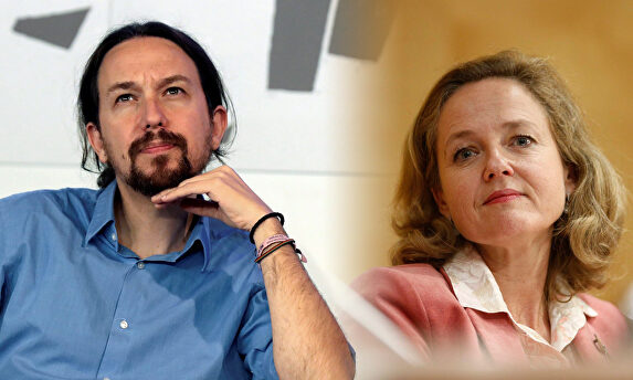 Pablo Iglesias y Nadia Calviño |  Cordon Press