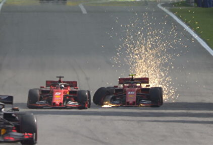 Nuevo desastre de Ferrari: toque absurdo entre Leclerc y Vettel