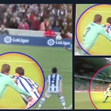 Piqué gana la posición a Llorente con un flagrante agarrón |  Captura de TV