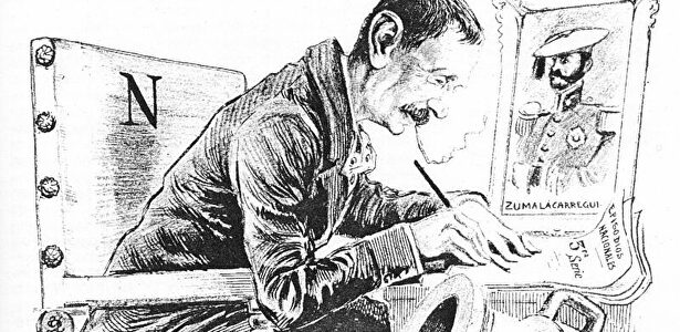 Caricatura de Galdós escribiendo los 'Episodios nacionales' |  Wikipedia