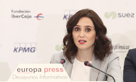 Isabel Díaz Ayuso, presidenta de la Comunidad de Madrid, en el desayuno informativo de este jueves en Madrid |  Europa Press