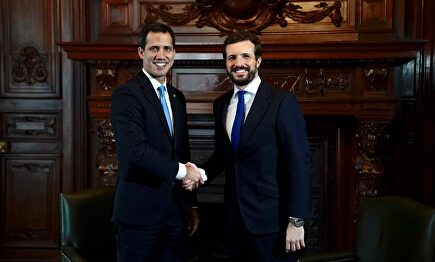 Juan Guaidó y Pablo Casado en su reunión de este sábado. |  PP