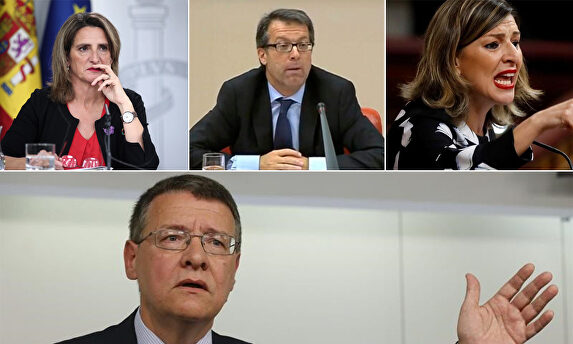 Teresa Ribera, Mariano Bacigalupo y Yolanda Díaz. Abajo, Jordi Sevilla |  Archivo