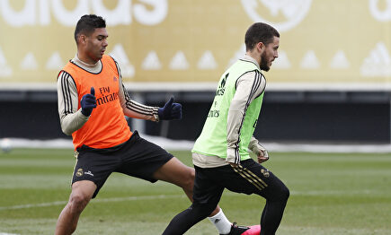 Hazard y Casemiro, en un entrenamiento del Real Madrid. | Realmadrid.com