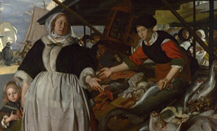 Emanuel de Witte - "Adriana van Heusden y su hija en el mercado de pescado" (h. 1662, óleo sobre lienzo, National Gallery, Londres)