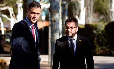 El presidente del Gobierno junto a Pere Aragonès en su visita a Moncloa | EFE