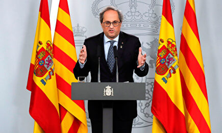 Torra dando la rueda de prensa en Moncloa tras la reunión Gobierno | Generalidad
