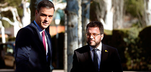 Pedro Sánchez y Pere Aragonés antes de la reunión Gobierno - Generalidad en Moncloa. | EFE