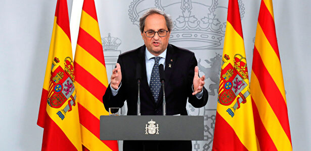 Torra dando la rueda de prensa en Moncloa tras la reunión Gobierno | Generalidad