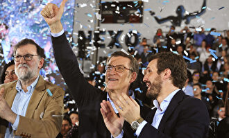 Rajoy, Feijóo y Casado, en un acto reciente. |  Europa Press