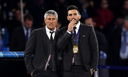 Quique Setién y Eder Sarabia, durante un partido del FC Barcelona. | Cordon Press