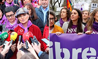 Carmen Calvo e Irene Montero, en la manifestación del 8-M en Madrid | C.Jordá