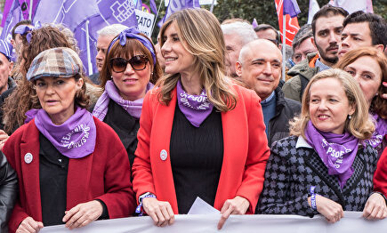 Carmen Calvo, Begoña Gómez y Nadia Calviño en la manifestación feminista del 8-M. | Carmelo Jordá