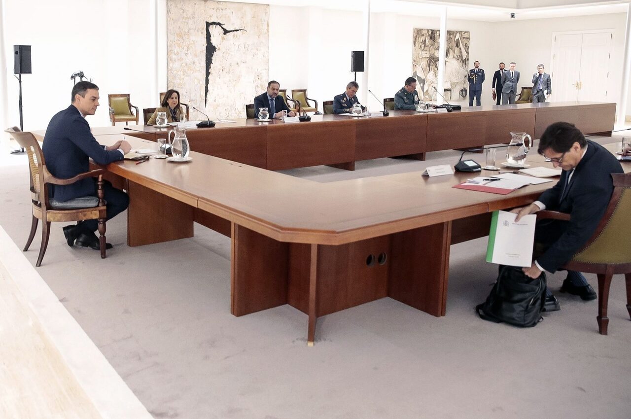 Pedro Sánchez, este martes, en la reunión diaria del Comité de Gestión del Coronavirus. |  EFE