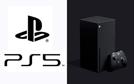El logo de PS5 y la nueva Xbox Series X. | El Sótano Perdido