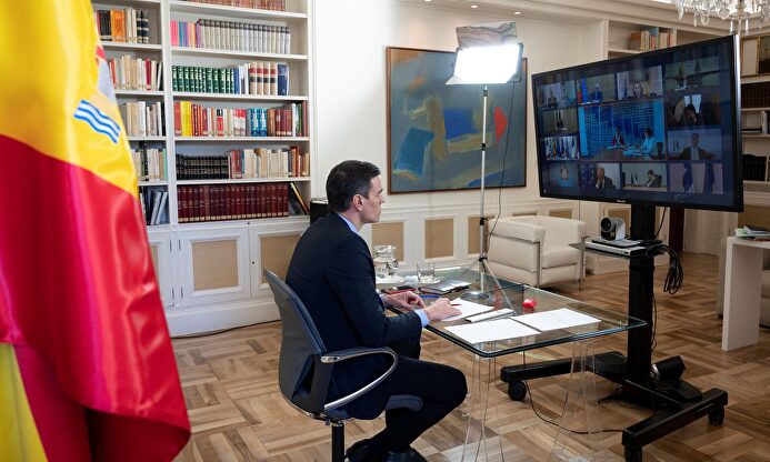 El presidente del Gobierno, Pedro Sánchez, participa en la cumbre virtual de líderes del G20. | EFE