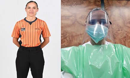 Mendoza, portando un EPI contra el coronavirus | ACB Photo-Twitter Esperanza Mendoza