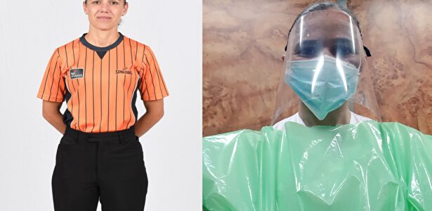 Mendoza, portando un EPI contra el coronavirus | ACB Photo-Twitter Esperanza Mendoza