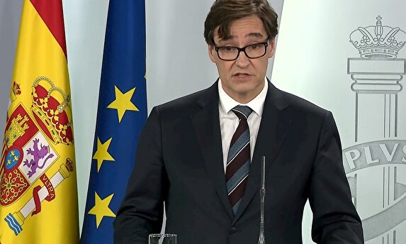 Salvador Illa en la rueda de prensa de este lunes. | EFE