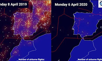 Comparativa de tráfico aéreo en 2019 con 2020 en España. | Eurocontrol