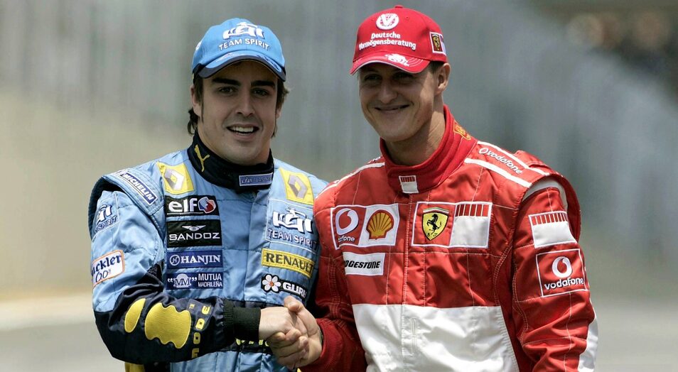 ¿La vuelta de Alonso más prometedora que la de Schumacher? - ¡Arráncalo, por Dios! Fernando Alonso junto a Michael Schumacher.