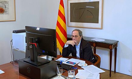 El presidente de la Generalidad, Quim Torra, en una reunión extraordinaria por videoconferencia. | EFE