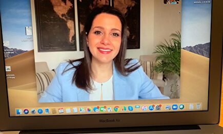 La presidenta de Ciudadanos, Inés Arrimadas, durante la entrevistas por videollamada con Libertad Digital. | Libertad Digital