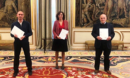 Irene Lozano, junto a Luis Rubiales y Javier Tebas. | EFE/CSD
