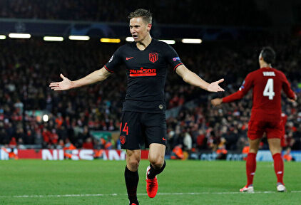 Marcos Llorente celebra uno de sus dos goles en el Liverpool-Atlético de Madrid. | Cordon Press