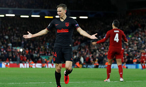 Marcos Llorente celebra uno de sus dos goles en el Liverpool-Atlético de Madrid. | Cordon Press