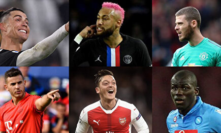 Cristiano Ronaldo, Neymar, De Gea, Lucas Hernández, Ozil y Koulibaly. | EFE