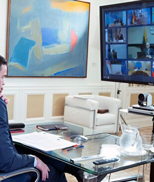 El presidente del Gobierno, Pedro Sánchez, en una reunión telemática del Consejo Europeo | EFE