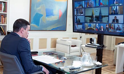 El presidente del Gobierno, Pedro Sánchez, en una reunión telemática del Consejo Europeo | EFE