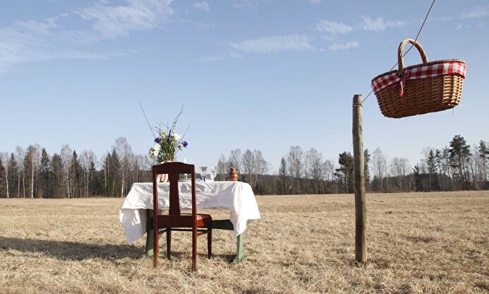 Restaurante sueco Bord för con una sola mesa en un prado