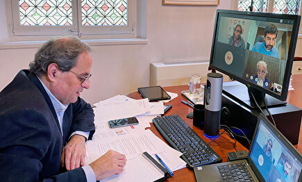 Quim Torra, en una reunión telemática. | EFE