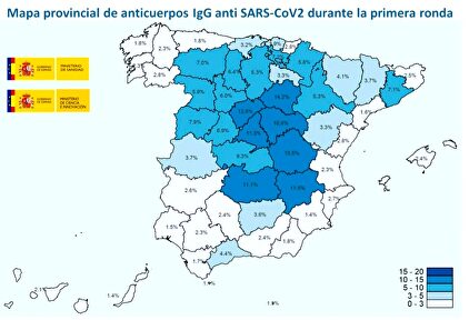 Mapa elaborado con los resultados del estudio de seroprevalencia. | Ministerio de Sanidad