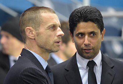 El presidente de la UEFA, Aleksander Ceferin, junto al del PSG, Nasser Al Khelaifi. | EFE/Archivo