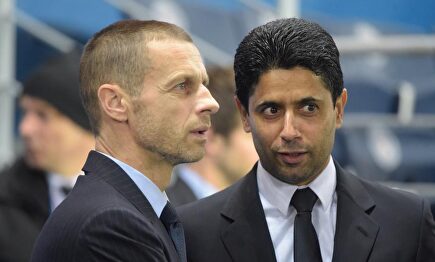 El presidente de la UEFA, Aleksander Ceferin, junto al del PSG, Nasser Al Khelaifi. | EFE/Archivo