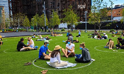 Pintan decenas de círculos sobre el césped en el parque Domino de Nueva York. | Cordon Press