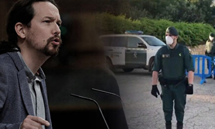 Guardias Civiles en la calle de la casa de Pablo Iglesias e Irene Montero en Galapagar. | Twitter