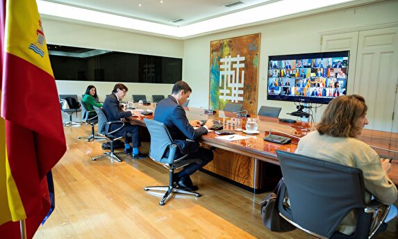 Reunión telemática de Sánchez con los presidentes autonómicos. | EFE