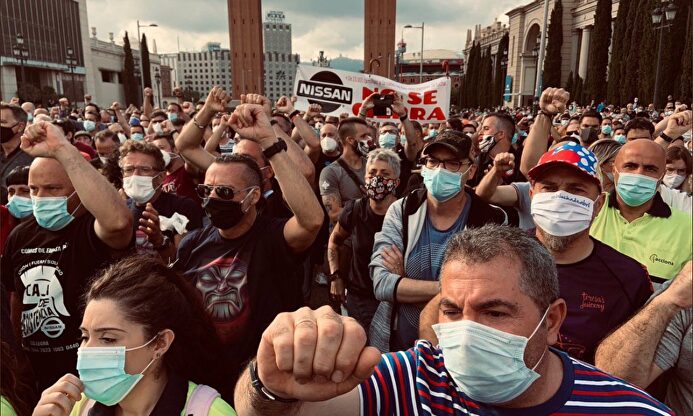 Trabajadores de Nissan en una protesta | Twitter