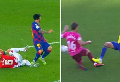 El pisotón de Messi a Yeray y el de José Mari a Aitor Sanz. | LD